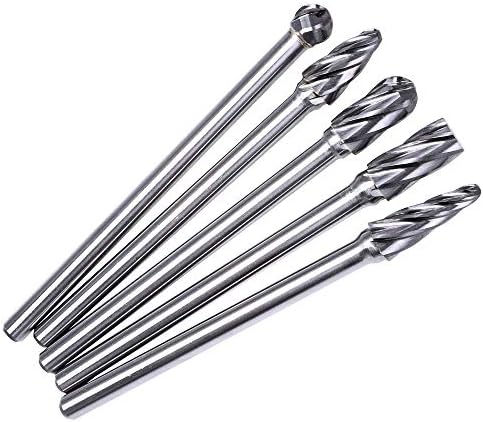 TJATSE 5Pcs 1/4 Inch Aluma Cut Carbide Burr Set 4.4" Long Shank Single Cut Tungsten Rotary Burr Files CNC Engraving Cut Metal Carving Polishing Drilling Tool Kits