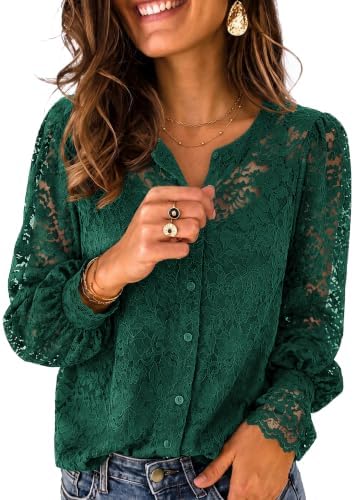 Zeagoo Long Sleeve Shirts for Women Lace Top Button Up Blouse Dressy Casual