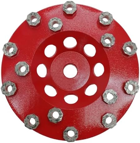 Diamond Grinding Cup Wheel for Hard Concrete Floor, Epoxy Coating Removal, 15 Aggressive Honeycomb Segments, 5 Inch 5/8”-11 Thread, 30/40 Grit