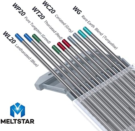 TIG Welding Tungsten Electrodes Mix Set, 5 Color Markings Red Green Blue Turquoise Grey, 3/32" x 7" 10 Pack