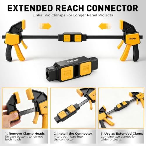 6-Pack Wood Clamps for Woodworking, 4-Piece 6" Bar Clamps with 2-Piece Clamp Connectors, Quick-Release Wood Clamps with 150 LBS Load Limit, Trigger Clamp Set for Woodworking DIY Projects