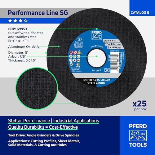 Pferd SG STEELOX Type 1 Cut-Off Wheel, 5" x 0.040" x 7/8" (Pack of 25)