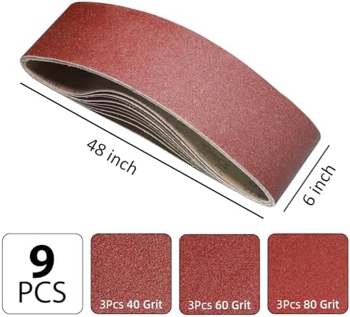 9 Pack 6x48 Sanding Belts,3 Each of 40 60 80 Grits Aluminum Oxide Belt Sander Paper,6 Inch x 48 Inch Abrasive Sanding Belts for Wood & Paint Sanding,Metal Polishing