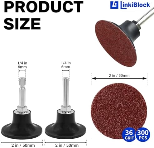 300Pcs 2 inch R-Type Quick Change Aluminum Oxide Surface Conditioning Sanding Discs Set 36 Grit with Adapter & Backing Pad