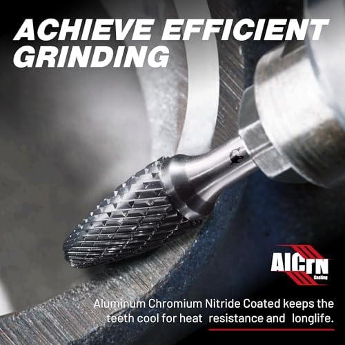 EZARC AlCrN Carbide Rotary Burr Bit, SF-5 Double Cut, 1/4-Inch Shank