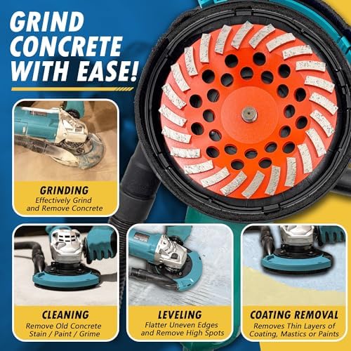 7" Diamond Grinding Wheel for Concrete, 24 Segments, 5/8"-11 Short Arbor