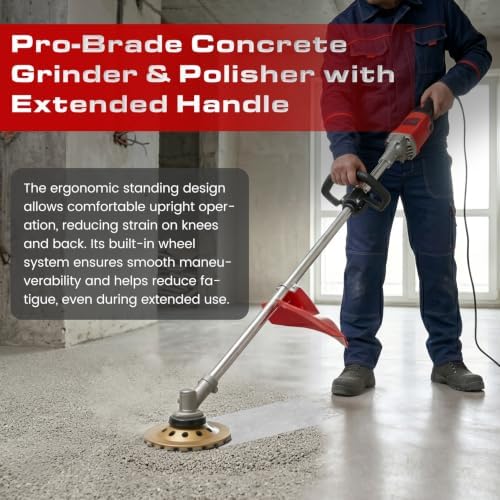 Electric Concrete Grinder & Polisher, 110V 6-Speed Heavy Duty Floor Grinder for Concrete, Cement & Wall Grinding, Rust, Paint & Coating Removal, 180mm Diamond Disc & 200mm Wire Brush