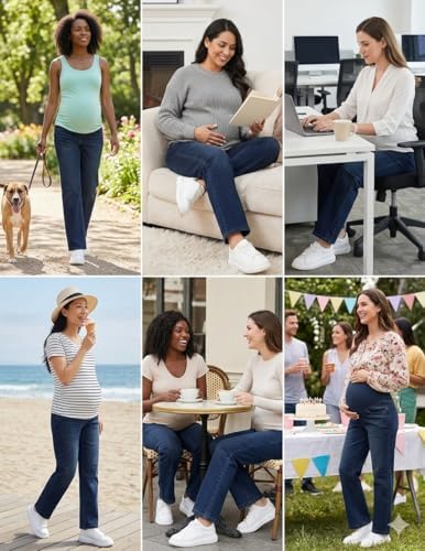 fitglam Women's Maternity Jeans Straight Leg Relaxed Fit Over Belly Pregnancy Denim Work Pants Maternity Clothes with Pockets
