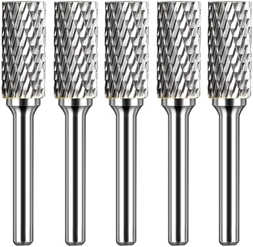 Carbide Burr Set 1/4" Shank SA-5 Die Grinder Bits Tungsten Double Cut Burr Bits (1/2" Cutter Dia X 1" Cutter Length) for Die Grinder Bits Metal Grinding Drilling Polishing (5pcs)