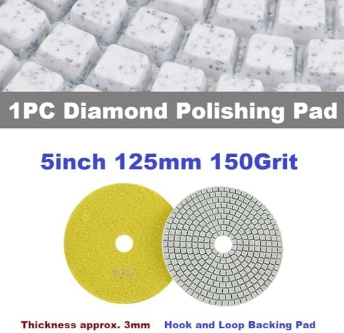 Diamond Polishing Pad, 5 inch 125 mm 150 Grit Sanding Discs for Grinder & Polisher, Hook and Loop Backing Pad for Grinding Buffing Granite Marble Concrete Stone (1 Piece)