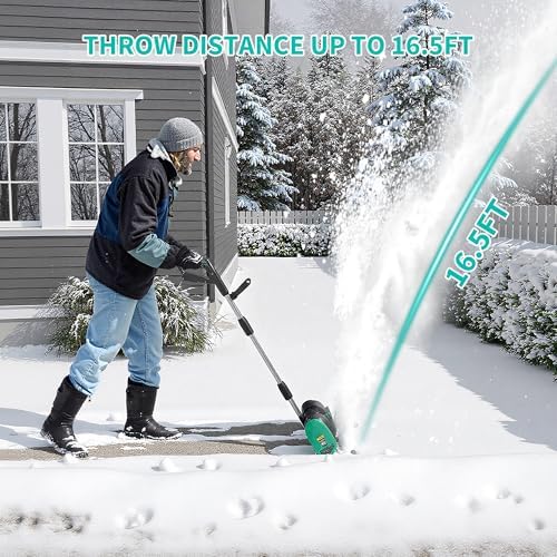 Garvee 12" Cordless Snow Shovel - Snow Shovel for Driveway, 16.5 ft Snow Throwing Distance, 20V 1 * 4.0Ah Battery & Quick Charger, Adjustable Handle, for Walkways Deck Stair Snow Removal