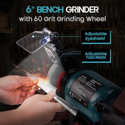 6-Inch Bench Grinder & 2x27 Belt Sander Combo, 2.5A Induction Motor Bench Tool for Sharpening, Knife Work, Wood Projects and Metal Finishing