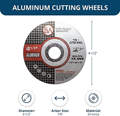 Benchmark Abrasives Grinder Cut Off Wheels 4 1/2 Inch Aluminum Oxide Thin Type 1 Angle Grinder Cutting Disc for Aluminum, Copper - with 7/8" Arbor Hole, Fast Grinder Cutting Wheel - 25 Pack