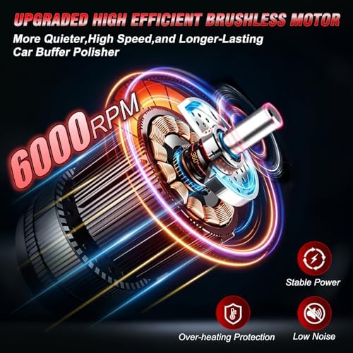 Cordless Car Buffer Polisher Kit (28pcs), 8-Speed 6000RPM, 2X21V Batteries
