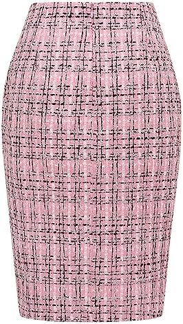 IDEALSANXUN Plaid Skirts for Women Fall Winter Knee Length Pencil Wool Skirt with Slit