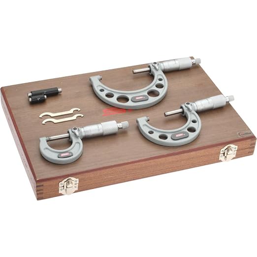 3-Piece SPI 17-634-7 Calibrated Mechanical Outside Micrometer Set: 0 to 3 inch Range