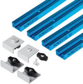 POWERTEC 72161 48 Inch Double-Cut Profile Universal T-Track with Bi-Directional Short Stop Kit, 4pcs 48" T Tracks and 4pcs Stop Blocks for Woodworking Jigs and Fixtures, Sanding, and Routing