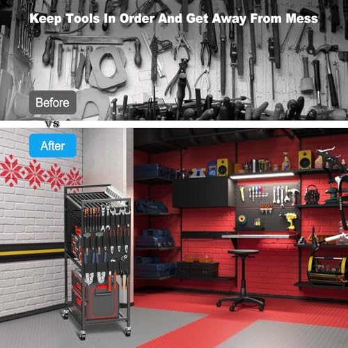 JUNNUJ Power Tool Organizer Cart with Charging Station, 10 FT Cord, Black