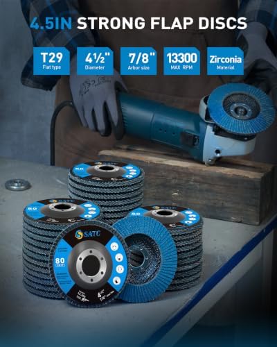 S SATC 4 1/2 Inch Flap Discs 40 PCS 80 Grit T29 Zirconia Grinding Wheels Premium Angle Grinder Sanding Discs for Metal Wood Stainless Steel