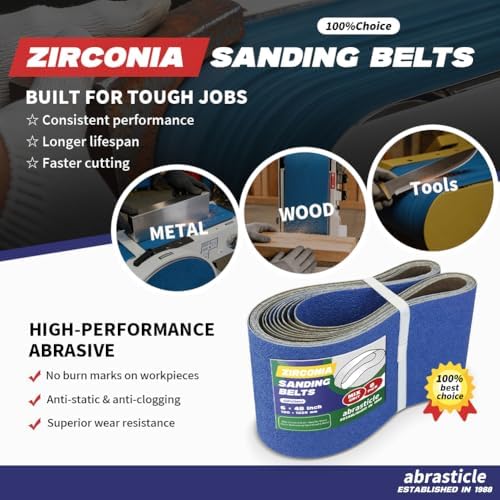 8 Pack 6 x 48 Inch Zirconia Sanding Belts, Assorted Grits (40/60/80/120-2 Each) Heavy Duty Belt Sander Paper, Fits Belt Sander & Bench Sander for Woodworking and Metal Processing