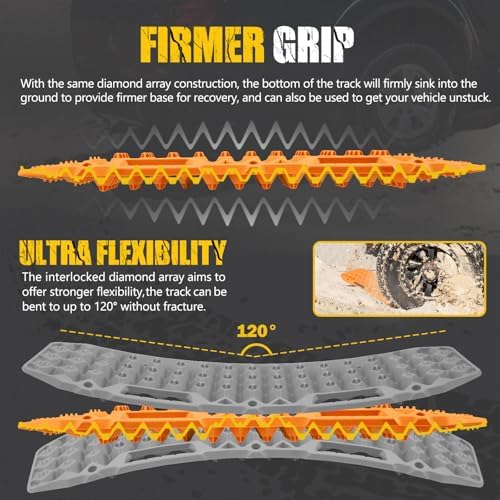 BUNKER INDUST Off Road Traction Boards, Pair Recovery Tracks Traction Mat for Vehicle Truck Jeep SUV, Mud, Snow, Sand Ramp-Orange Emergency Tire Traction Pads (Gen 10th)