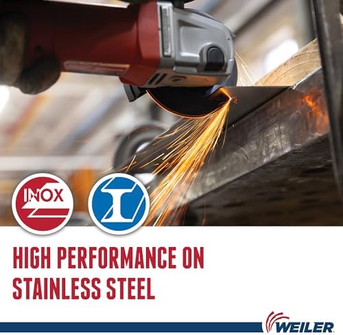 Weiler 58111 5 Inch Cutting Wheel, Tiger Inox Stainless Steel Contaminant-free High Performance Cutting, .045" INOX60S Type 27 7/8" Arbor, Pack of 25