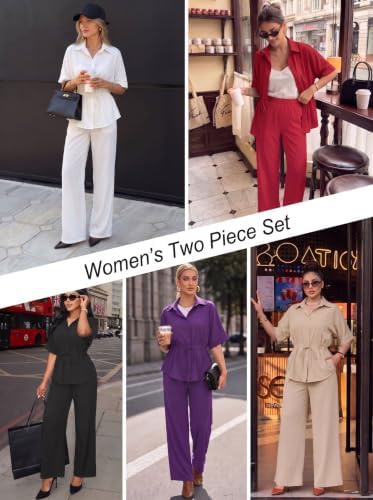 Two Piece Sets for Women Dressy Shirt Top Flared Pants Business Pantsuits
