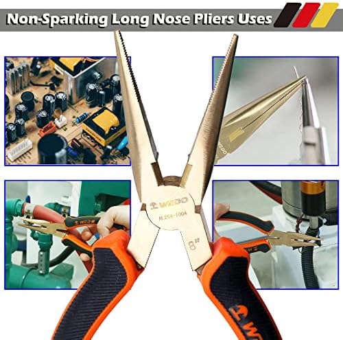 WEDO Non-Sparking Needle Nose Pliers 8", Precision Long Nose Pliers, Snipe Nose Pliers with Wire Cutters, DIN Standard, BAM & FM Certificate, Aluminum Bronze