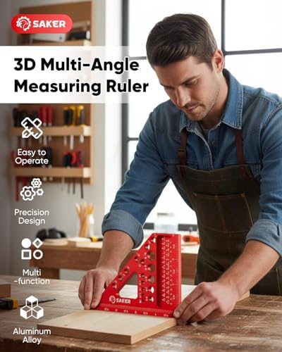 Saker 3D Multi-Angle Measuring Square Tool, Aluminum Alloy Carpenter Square