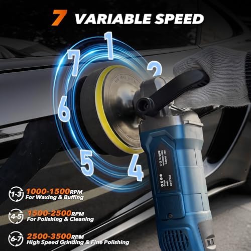 Buffer Polisher, 6 Inch/7 Inch 1600W Rotary Car Buffer Polisher Waxer, 7 Variable Speed 1000-3500 RPM, Detachable Handle for Waxing, Polishing & Scratch Removal