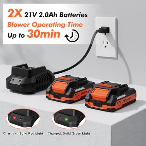Leaf Blower Cordless 21V Electric with 2 Batteries and Charger Lightweight
