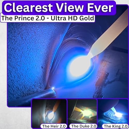 The Prince Adjustable 2.0 | Adjustable Shade 8-13 Silver Auto Darkening Welding Lens With Grind Mode | 5A TIG Rating | 2" X 4.25" X 0.2" | Silver Welding Lens - Blue Puddle | Royal Series 2.0