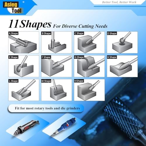 SD-5 Tungsten Carbide Burr Rotary File Ball Shape Double Cut with 1/4''Shank for Die Grinder Drill Bit - 10Pcs