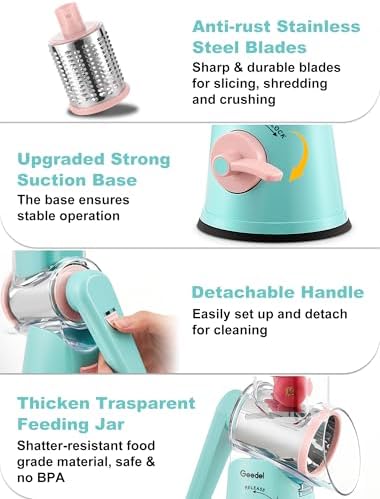 Geedel Rotary Cheese Grater Hand Crank, Cheese Shredder Vegetable Slicer