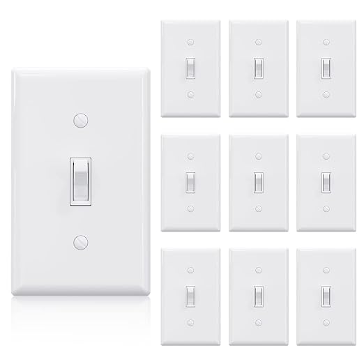 ELEGRP 3 Way Framed Toggle Light Switch, 15 Amp, 120 V, Quiet Self-Grounding, Residential and Commercial Grade, UL Listed (10 Pack, Glossy White)