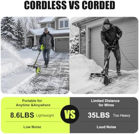 Litekon 40V Brushless Cordless Snow Shovel, 15-Inch Electric Snow Blower with 2X 4.0Ah Batteries & Charger, Battery-Powered Snow Removal with 30FT Throw Distance for Patio, Deck, Driveway,Green