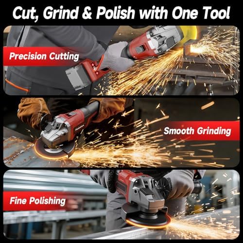 Cordless Angle Grinder Compatible with Milwaukee 18V Battery (Tool Only, No Battery), 4-1/2" to 5" Grinder, Brushless Motor 9000 RPM, M14 Spindle + 5/8-11 Adapter for Cutting Grinding