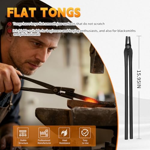 Blacksmith Tongs Set 5PC: Wolf Jaw Tongs, V-Bit Bolt, Flat, Blade, Square Jaw; Blacksmith Tools Set for Knife Making Forge Tongs, High-Strength Forged Steel for Blacksmith & Bladesmiths