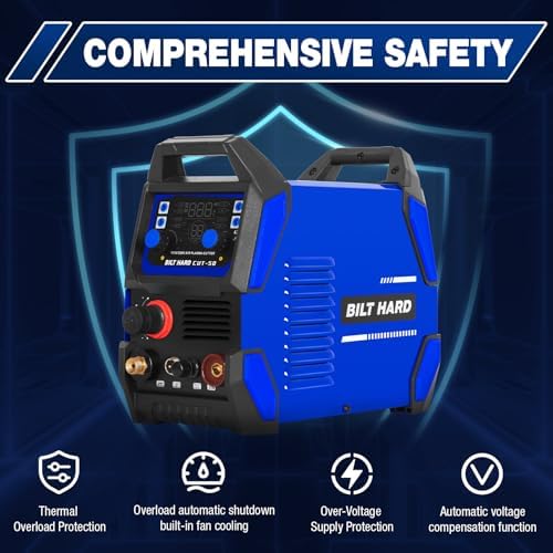 BILT HARD Plasma Cutter, 50A Plasma Cutting Equipment, Non Touch Pilot Arc, 110V/220V Dual Voltage, Digital Display Screen, DC Inverter IGBT Plasma Cutter Machine for Beginners