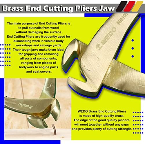 WEDO 3-Piece Brass Pliers Set,10" Groove Joint Pliers,6" Slip Joint Pliers,7" End Cutting Pliers, Non-Slip Handle
