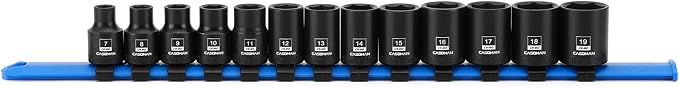 CASOMAN 13PCS 3/8"Drive Magnetic Socket Set, Shallow, 6-Point, Metric, 7mm to 19mm, CR-MO