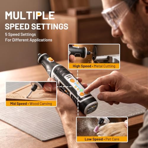 BATAVIA 8V Cordless Rotary Tool, 5 Speed 117PCS Kit for Engrave/Sand/Drill