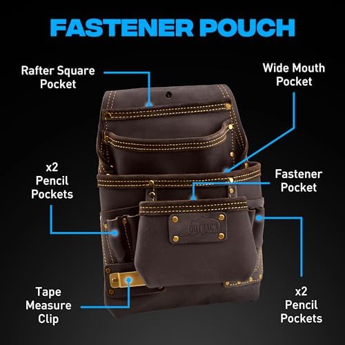 Ox Pro Drywall Tool Belt - 22-Pocket Leather Tool Belt Pouches - Made of Oil-Tanned Leather with Double-Stitching and Steel Rivets - OX-P263804