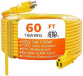 HUANCHAIN Indoor Outdoor Yellow Extension Cord 60 FT Waterproof 16/3 Gauge