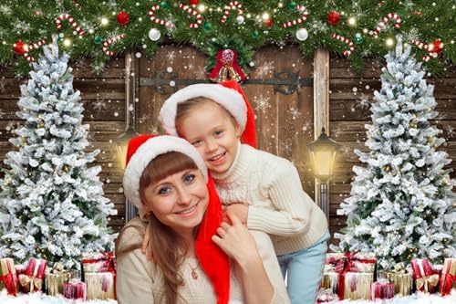 Christmas Backdrop 8x6ft Wooden Barn Door Rustic Christmas Background for Photography Xmas New Year Eve Party Decorations Banner Studio Photoshoot Props