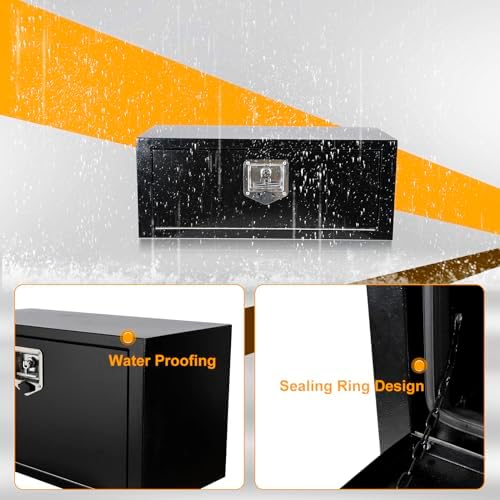 Underbody Truck Box Steel Storage Tool Box,27.5 x 10.5 x 10 Tool Chest Organizer w/Lock and Keys For Pickup,Truck Bed, RV, Trailer,Heavy Duty Waterproof Blac box