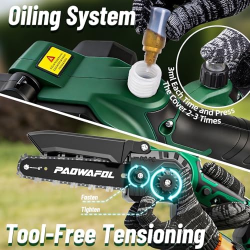 2-in-1 Pole Saws for Tree Trimming, Mini Chainsaw Cordless 6 Inch with 15 FT Max Reach, Electric Pole Saw with 2*21V Battery, Auto-Oil Brushless Branch Cutter for Tree Trimmer Pole Saw Green