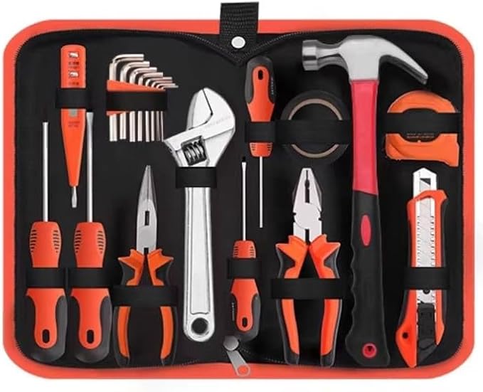 20 Piece Household Tool Set With Easy Carrying Pouch, Basic Reached Hand Tools for Home/Office/Garage Repair, Incl. Pliers/Adjustable Wrench/Screwdriver/Claw Hammer