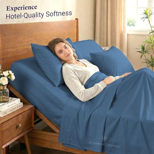 JS Sanders Collection Split Head Sheet Set 4PC Queen Size, Mediterranean Blue