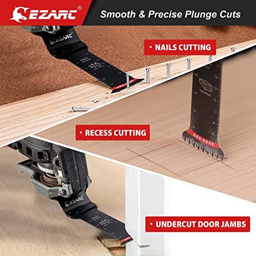 EZARC Oscillating Saw Blades - 10 PCS Extra-Long Reach Arc Edge Multitool with Japanese Teeth, CRV and Bi-Metal Clean Cut for Wood Metal, Universal Quick Release Tool Kits